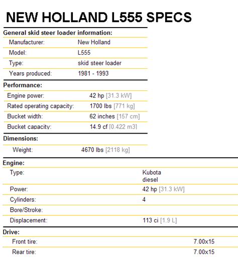 l555 skid steer specs|new holland l555 oil capacity.